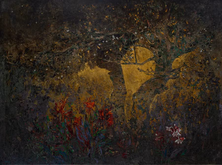 "Trong vườn' tập hợp những bức vẽ sơn mài đầy thơ mộng của hoạ sĩ trẻ.