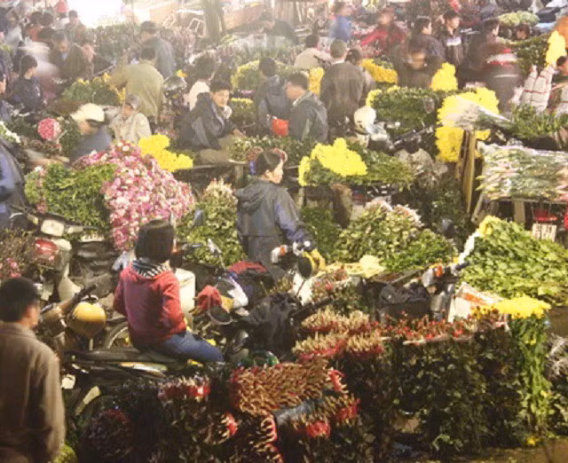 Hoa tươi về chợ hoa Quảng Bá giá tăng gấp 3 lần bình thường.