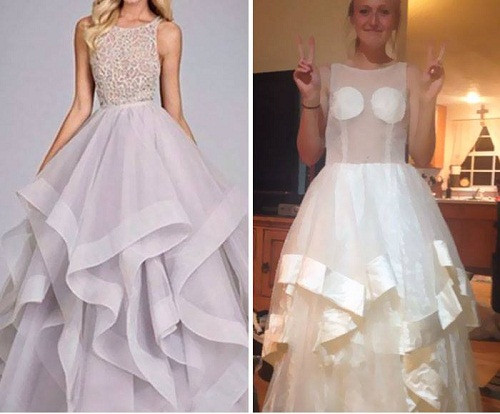 Thật khó để tìm điểm giống nhau giữa hai chiếc váy này. 10-tham-hoa-thoi-trang-khi-mua-vay-da-hoi-qua-mang-2