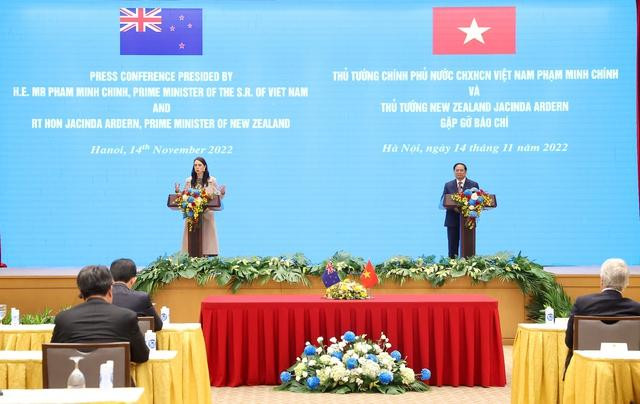 Hai Thủ tướng Việt Nam và New Zealand gặp gỡ báo chí sau hội đàm - Ảnh: VGP/Nhật Bắc Hai Thủ tướng Việt Nam và New Zealand gặp gỡ báo chí sau hội đàm - Ảnh: VGP/Nhật Bắc