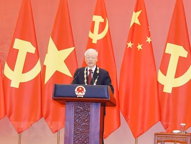 Tổng Bí thư Nguyễn Phú Trọng phát biểu. (Ảnh: Trí Dũng/TTXVN)