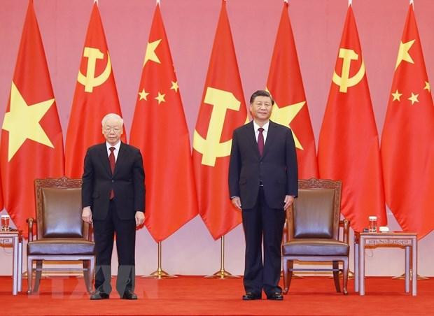 Tổng Bí thư, Chủ tịch Trung Quốc Tập Cận Bình và Tổng Bí thư Nguyễn Phú Trọng dự buổi lễ. (Ảnh: Trí Dũng/TTXVN) Tổng Bí thư, Chủ tịch Trung Quốc Tập Cận Bình và Tổng Bí thư Nguyễn Phú Trọng dự buổi lễ. (Ảnh: Trí Dũng/TTXVN)