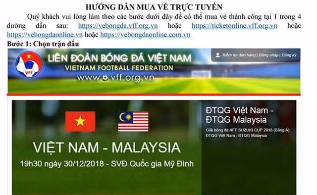 Hướng dẫn mua vé online trận chung kết AFF Cup 2018 giữa Việt Nam vs Malaysia