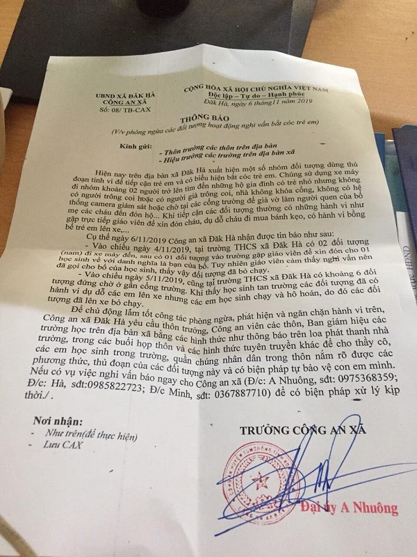 Thông báo của Công an xã Đăk Hà