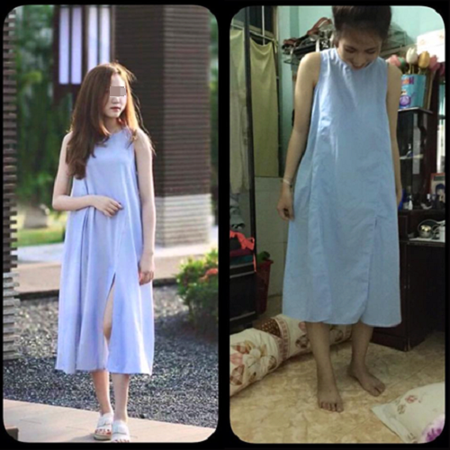 Chiếc váy minh họa thướt tha và hàng thực tế lại giống hệt tạp dề. tham-hoa-thoi-trang-khi-mua-hang-qua-mang-3