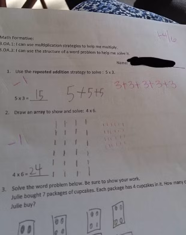 Bài toán và cách chấm khiến nhiều người tranh cãi trên mạng của giáo viên Mỹ.