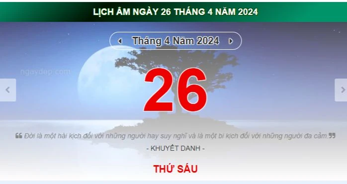 Lịch âm hôm nay - Xem lịch âm ngày 26/4