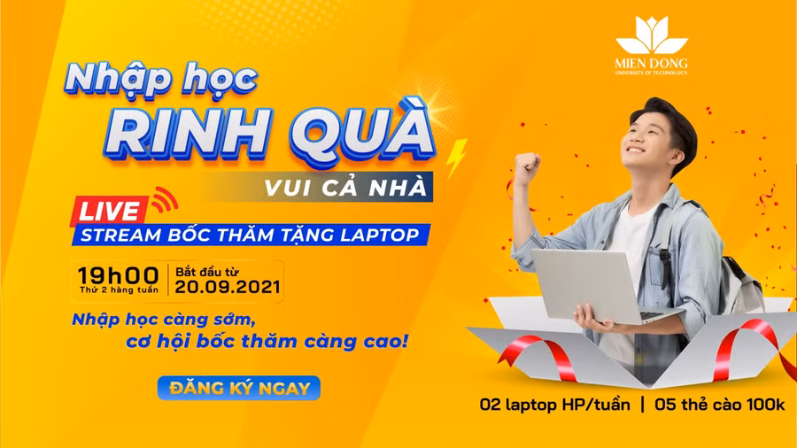 Đặc biệt, mỗi tuần từ 20/09 đến 11/10, MUT dành tặng những laptop may mắn đến các thí sinh xét tuyển tại trường.