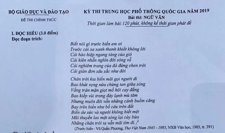 Đề thi và lời giải môn Ngữ văn Kỳ thi THPT quốc gia 2019