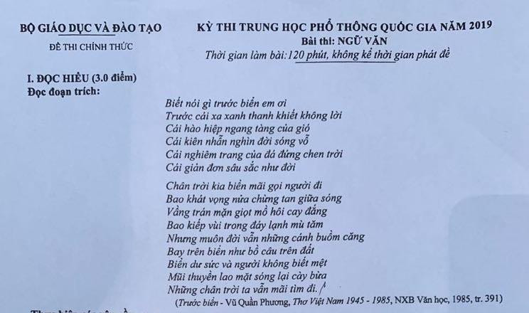 Đề thi và lời giải môn Ngữ văn Kỳ thi THPT quốc gia 2019