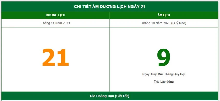 Lịch âm hôm nay - Xem lịch âm ngày 21/11/2023