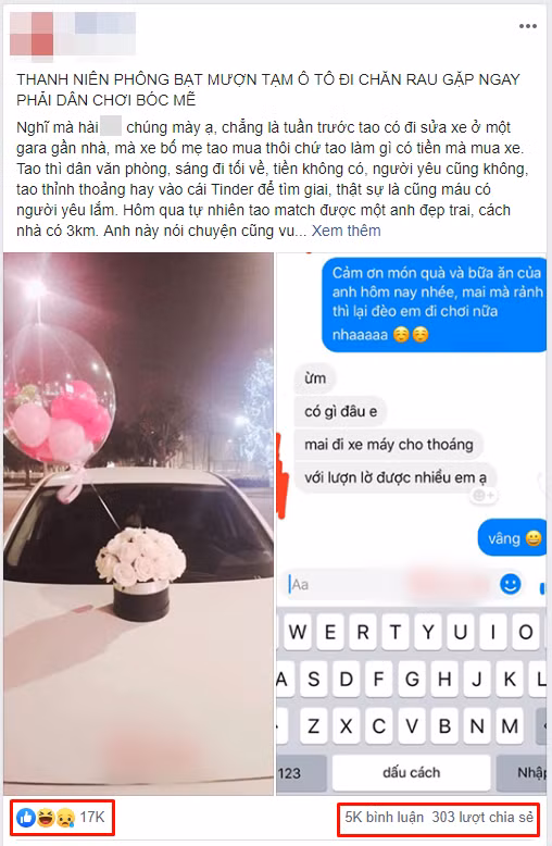 Quyết "chơi lớn" khi mang xe ô tô và bóng bay lãng mạn đi tán gái, chàng trai bị chính đối tượng hẹn hò bóc mẽ - Ảnh 1.