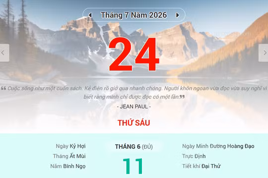 Lịch âm 24/7 - Xem lịch âm ngày 24/7