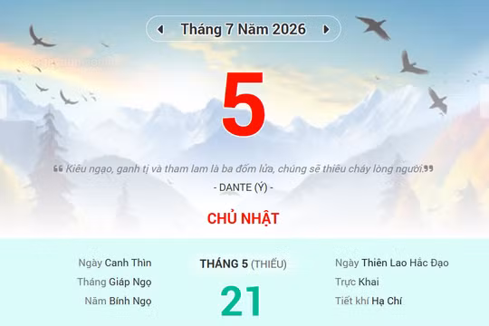 Lịch âm 5/7 - Xem lịch âm ngày 5/7