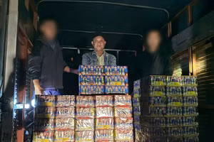 Đối tượng T.L.M. và tang vật bị lực lượng chức năng bắt giữ.