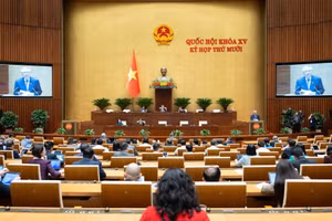 Phó Thủ tướng Thường trực Nguyễn Hòa Bình thay mặt Chính phủ trình bày tờ trình.