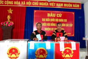 Cử tri là đồng bào dân tộc thiểu số tại xã Trung Khánh Vĩnh, tỉnh Khánh Hòa tham gia bỏ phiếu.