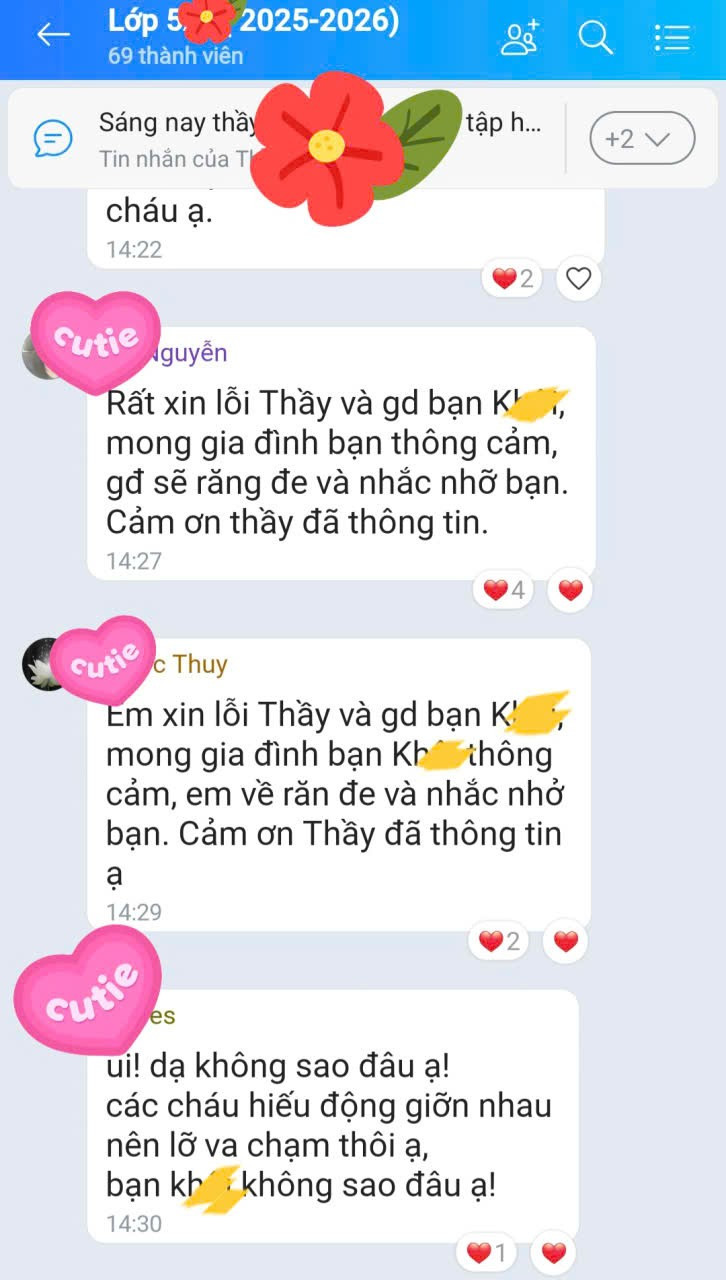 Những lời xin lỗi được gửi đến thầy chủ nhiệm thể hiện sự sẻ chia, niềm tin của cha mẹ đối với thầy cô và mái trường. nct3.jpg