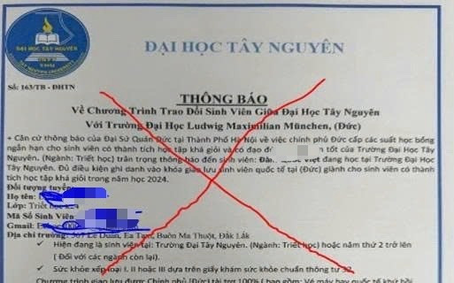 Trường Đại học Tây Nguyên cảnh báo về văn bản giả mạo.