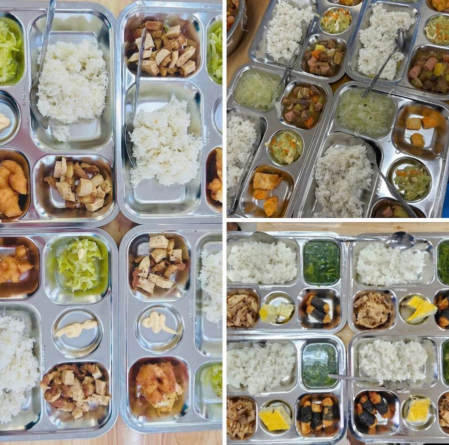 Những khay thức ăn trưa của học sinh 1 trường tiểu học tại phường Buôn Ma Thuột, Đắk Lắk. (Ảnh: CTV) nbk.jpg