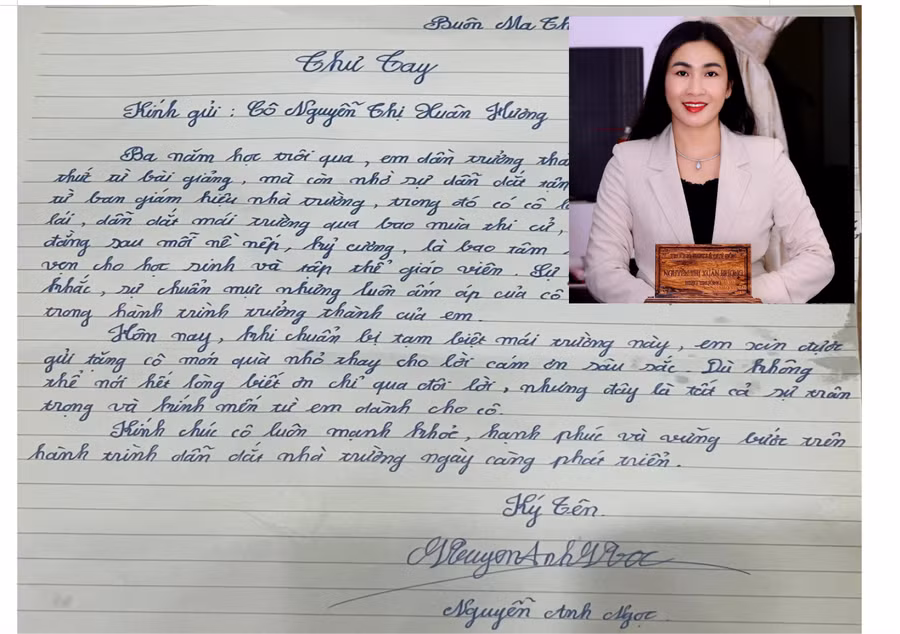 Bức thư tay của nam sinh lớp 12 Nguyễn Anh Ngọc gửi cô hiệu trưởng.