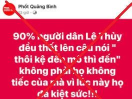 Fanpage "Phốt Quảng Bình" đăng tải thông tin sai sự thật về mưa lũ. Ảnh: Sở Thông tin và Truyền thông