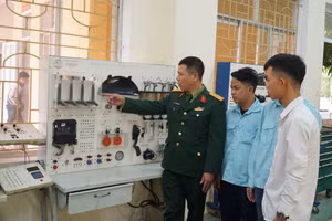 Giờ học thực hành nghề điện tại Trường Cao đẳng Nghề số 4 Bộ Quốc phòng (Nghệ An). Ảnh: Hồ Lài