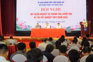 Sở GD&ĐT Nghệ An tổ chức hội nghị tập huấn nghiệp vụ thanh tra, kiểm tra Kỳ thi tốt nghiệp THPT năm 2025. Ảnh: Hồ Lài