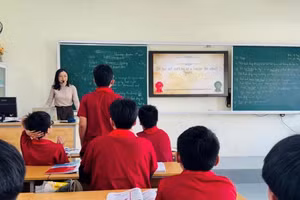 Tiết học tiếng Anh tăng cường tại Trường THCS Hưng Dũng (TP Vinh, Nghệ An). Ảnh: NTCC