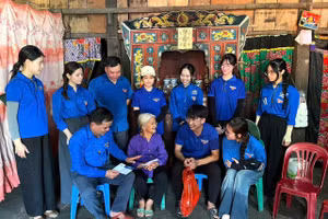 Đoàn viên sinh viên thăm hỏi động viên gia đình người có công.