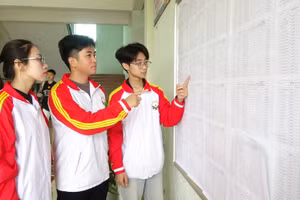 Sinh viên Trường Đại học Kỹ thuật Công nghiệp xem danh sách cử tri tại trường.