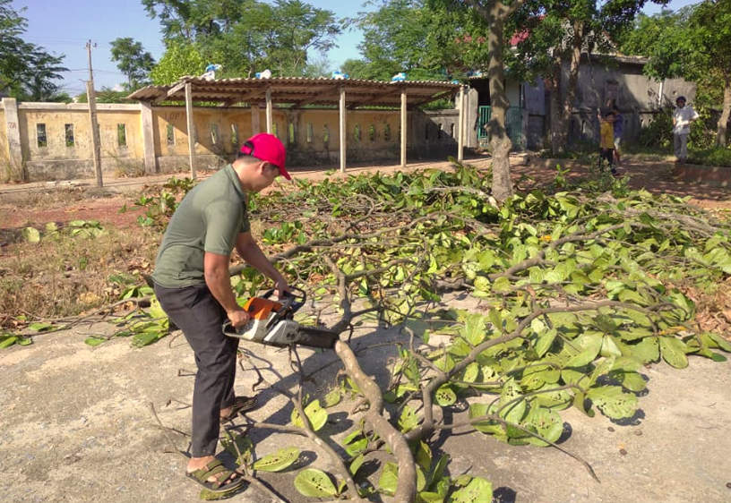 Trường Tiểu học và THCS Số 1 Ngư Thuỷ (huyện Lệ Thuỷ) đã chủ động cắt tỉa các cành cây trong khuôn viên trường học để đảm bảo an toàn.