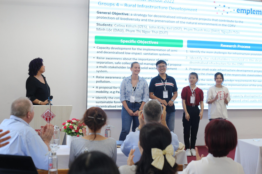 Các giảng viên và sinh viên đang trình bày tham luận tại Khóa học mùa hè. Các giảng viên và sinh viên đang trình bày tham luận tại Khóa học mùa hè.