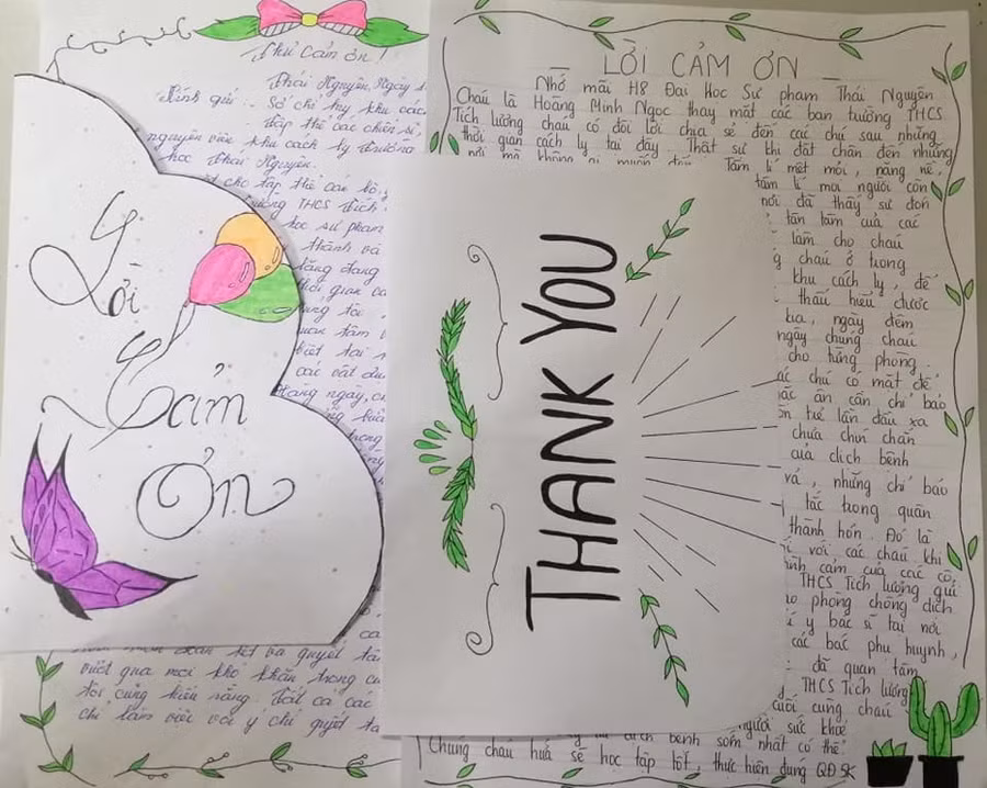 Những lá thư tri ân của cô và trò trường THCS Tích Lương, TP Thái Nguyên gửi đến lực lượng khu cách ly tập trung
