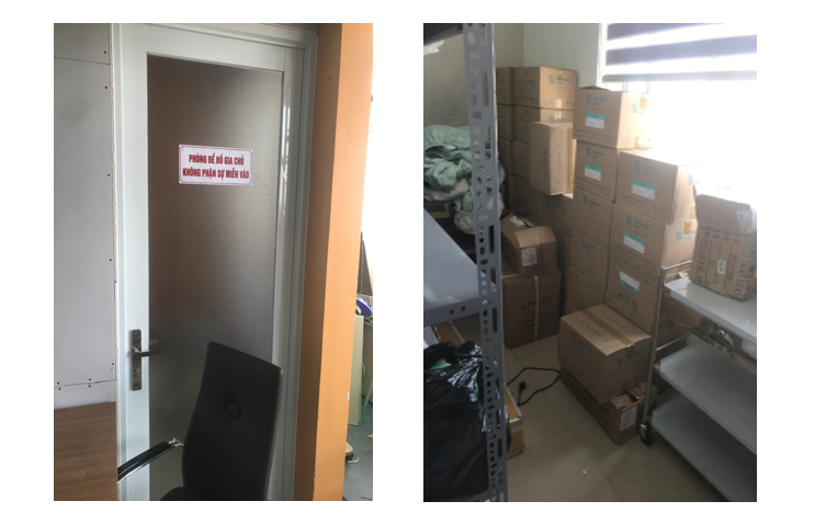 “Phòng để đồ gia chủ không phận sự miễn vào” tại tầng 8 của cơ sở này. (Ảnh: Sở Y tế TPHCM)