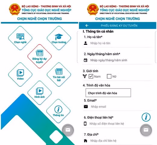 Giao diện mới của ứng dụng chọn nghề - chọn trường