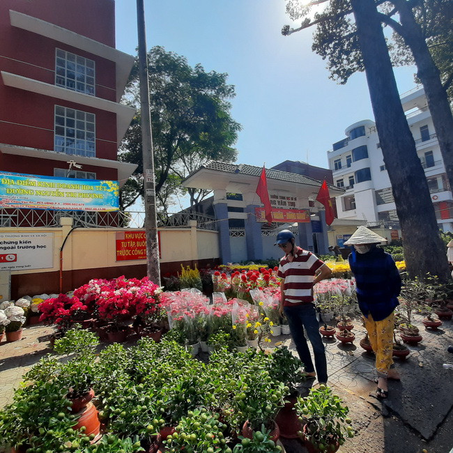 Trước cổng Trường THPT Hoàng Văn Thụ- Quận 10 cũng được bày bán nhiều loại cây, hoa cảnh dịp Tết Trước cổng Trường THPT Hoàng Văn Thụ- Quận 10 cũng được bày bán nhiều loại cây, hoa cảnh dịp Tết