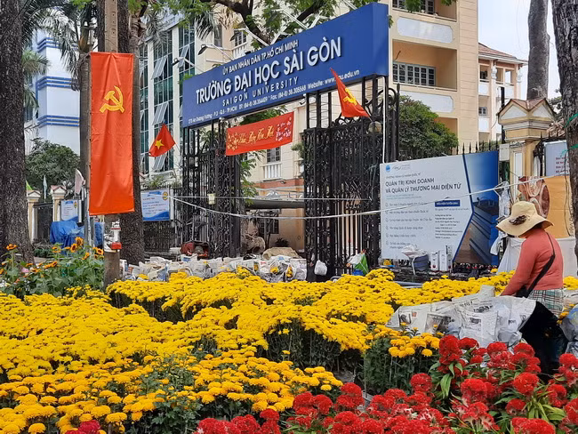 Nhộn nhịp chợ hoa gần cổng trường học ngày cận Tết