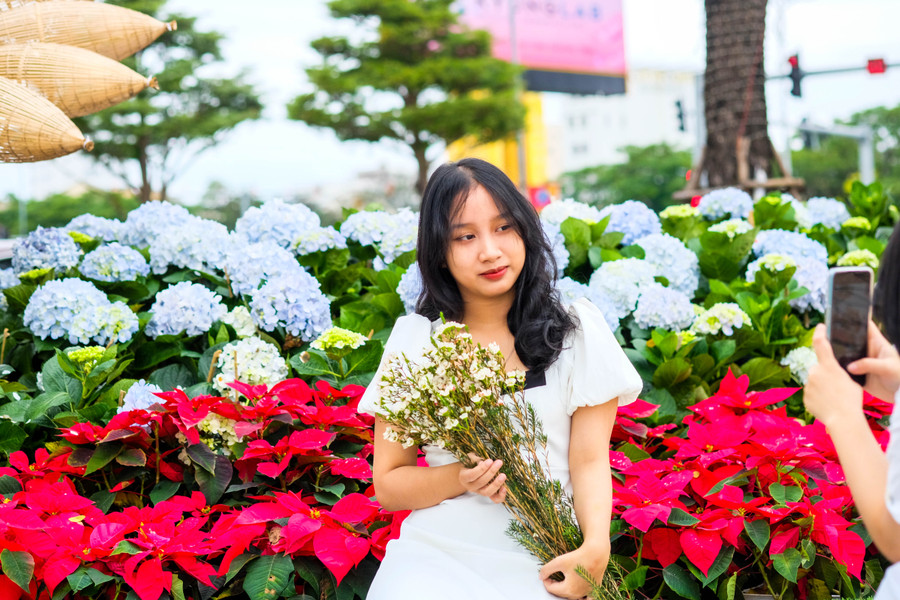 Giới trẻ xúng xính váy áo check-in đường hoa. Ảnh: Hoàng Vinh. Giới trẻ xúng xính váy áo check-in đường hoa. Ảnh: Hoàng Vinh.