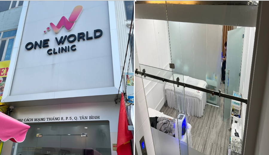 Cơ sở "One World Clinic" địa chỉ 982 Cách Mạng Tháng Tám (phường 5, quận Tân Bình) tại thời điểm kiểm tra. (Ảnh: Sở Y tế TPHCM).