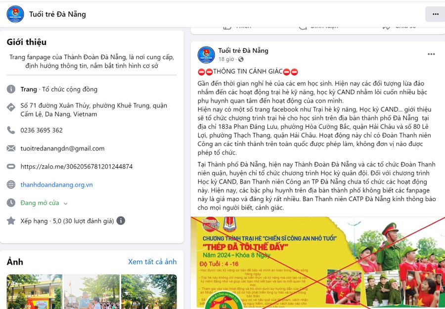 Thành Đoàn Đà Nẵng cảnh báo phụ huynh thận trọng, cảnh giác khi đăng ký, cung cấp thông tin cho các trang facebook giả mạo này. Thành Đoàn Đà Nẵng cảnh báo phụ huynh thận trọng, cảnh giác khi đăng ký, cung cấp thông tin cho các trang facebook giả mạo này.