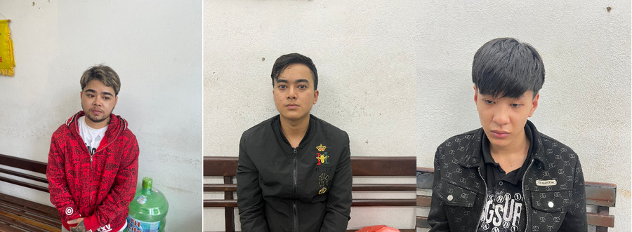 Các bị can Hiền, Huy, Quang (từ trái qua) tại cơ quan công an. Ảnh: Công an Đà Nẵng.