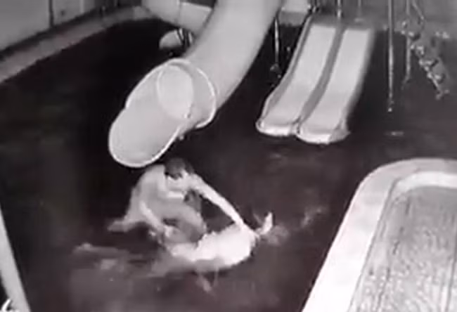 Chị M. bị chồng dìm xuống nước ( Ảnh: Cắt từ Clip)