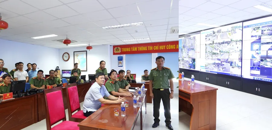 Đoàn Công tác của Bộ Công an do Thiếu tướng Vũ Hữu Tài - Phó Chánh Văn phòng Bộ Công an kiểm tra cơ chế vận hành của Trung tâm Thông tin chỉ huy Công an TP Đà Nẵng.
