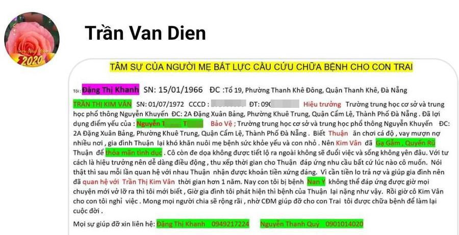 Các đối tượng vu khống, xúc phạm danh dự của Hiệu trường vì nhân viên bảo vệ của trường vay tiền tín dụng đen. Các đối tượng vu khống, xúc phạm danh dự của Hiệu trường vì nhân viên bảo vệ của trường vay tiền tín dụng đen.