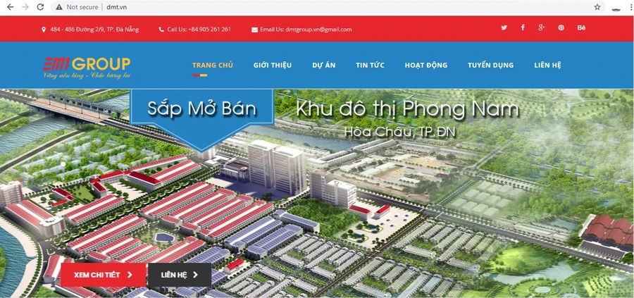 Trang web của Công ty Cổ phần Đầu tư Đà Nẵng - Miền Trung (DMT Group) đăng thông tin hình ảnh sắp mở bản dự án khu đô thị này.