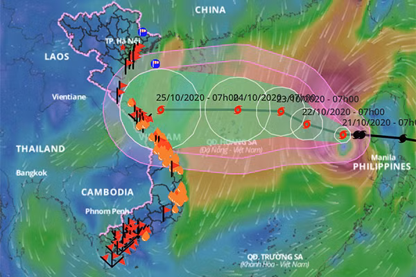 Dự báo hướng đi của bão số 8. Ảnh: Tổng cục Phòng chống thiên tai