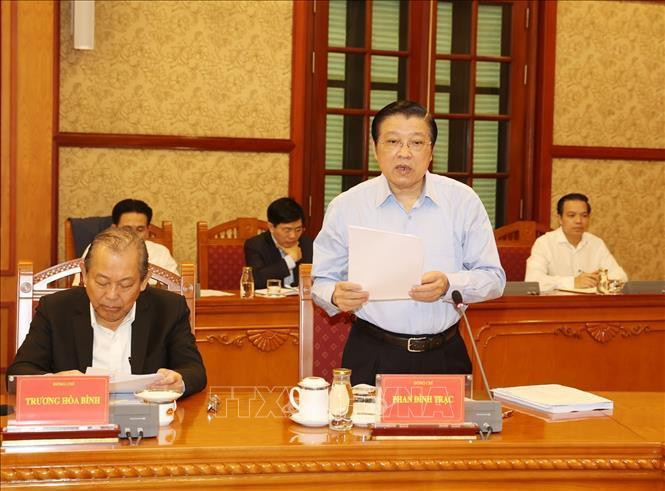 Trưởng Ban Nội chính Trung ương Phan Đình Trạc phát biểu tại cuộc họp. Ảnh: TTXVN