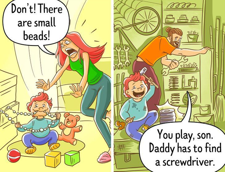 12 bức hình cho thấy sự khác biệt trong cách dạy con của bố và mẹ