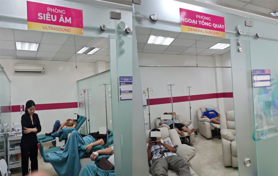 Nhiều bệnh nhân đang truyền dịch trong cơ sở này tại thời điểm kiểm tra. (Ảnh: Sở Y tế TPHCM)